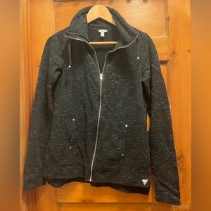 Guess Silver Zippered Sweatshirt Sweater Jacket Heather Black Grey M/L Moto Top